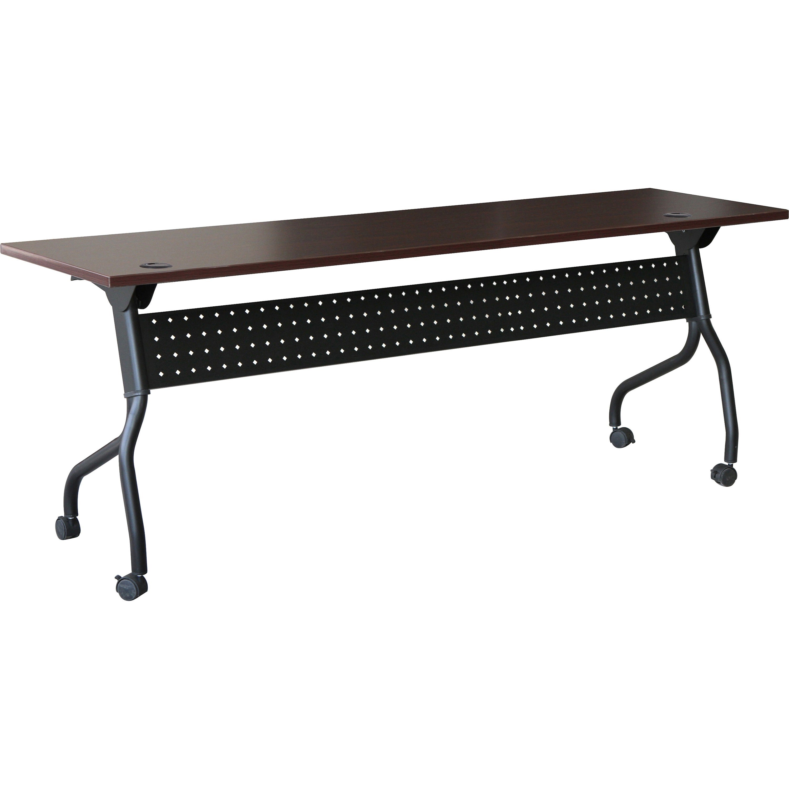 Lorell Flip Top Training Table - For - Table TopRectangle Top - Four Leg Base - 4 Legs x 72" Table Top Width x 23.60" Table Top Depth - 29.50" Height x 70.88" Width x 23.63" Depth - Assembly Required - Black, Mahogany - Melamine, Nylon - 1 Each - 