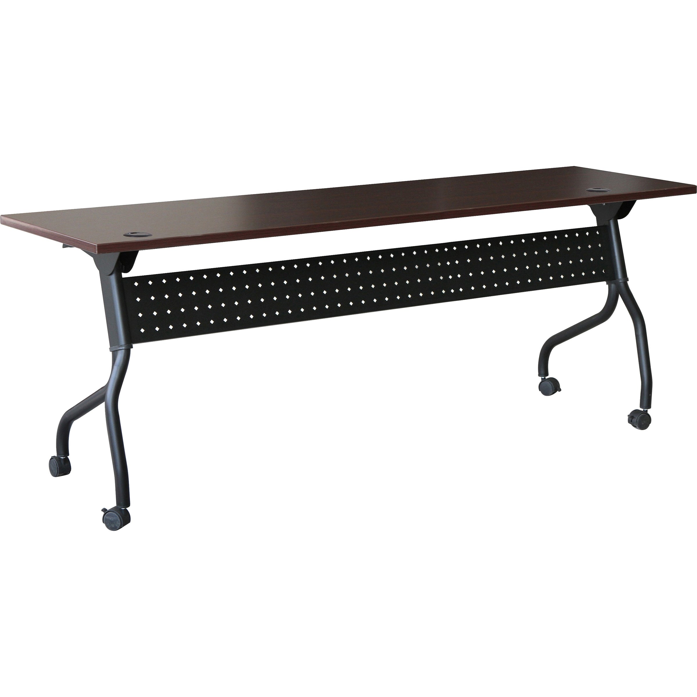 Lorell Flip Top Training Table - For - Table TopRectangle Top - Four Leg Base - 4 Legs x 72" Table Top Width x 23.60" Table Top Depth - 29.50" Height x 70.88" Width x 23.63" Depth - Assembly Required - Black, Mahogany - Melamine, Nylon - 1 Each