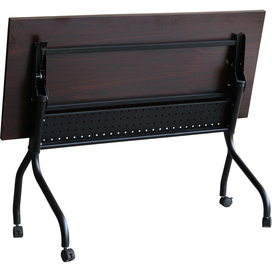 Lorell Flip Top Training Table - For - Table TopRectangle Top - Four Leg Base - 4 Legs x 48" Table Top Width x 23.60" Table Top Depth - 29.50" Height x 47.25" Width x 23.63" Depth - Assembly Required - Black, Mahogany - Melamine, Nylon - 1 Each