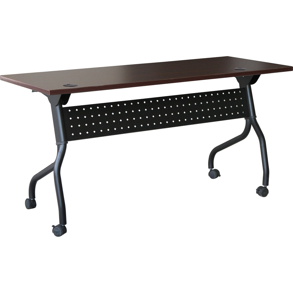 Lorell Flip Top Training Table - For - Table TopRectangle Top - Four Leg Base - 4 Legs x 48" Table Top Width x 23.60" Table Top Depth - 29.50" Height x 47.25" Width x 23.63" Depth - Assembly Required - Black, Mahogany - Melamine, Nylon - 1 Each