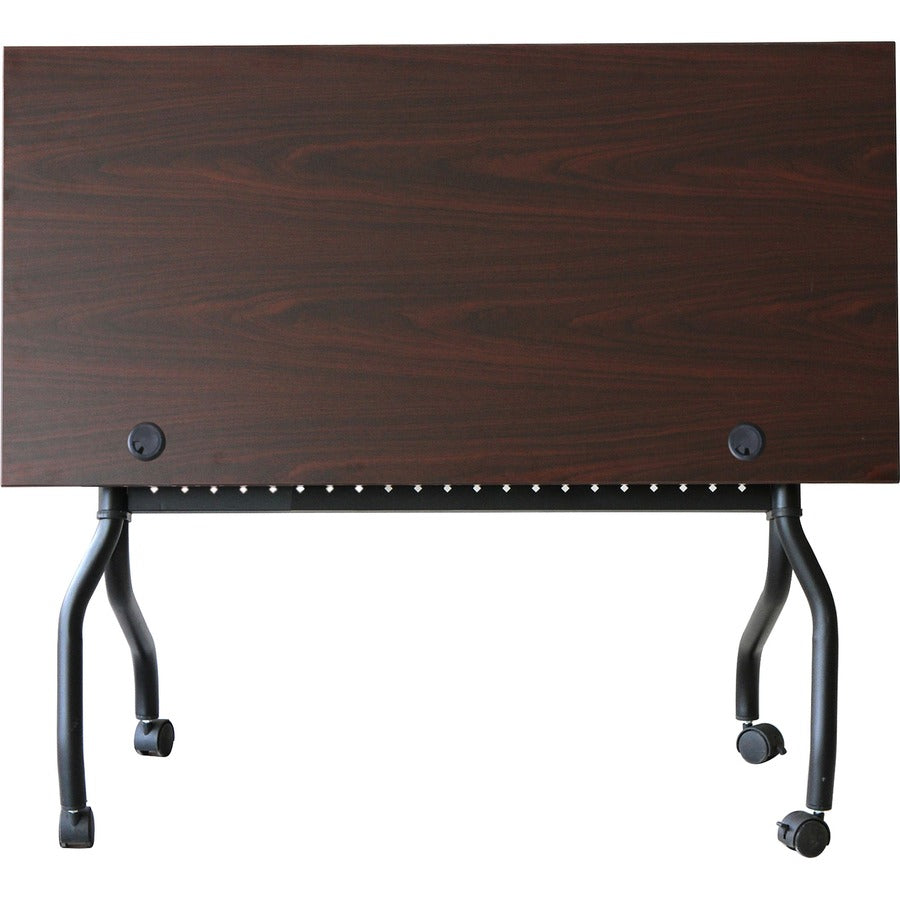 Lorell Flip Top Training Table - For - Table TopRectangle Top - Four Leg Base - 4 Legs x 48" Table Top Width x 23.60" Table Top Depth - 29.50" Height x 47.25" Width x 23.63" Depth - Assembly Required - Black, Mahogany - Melamine, Nylon - 1 Each
