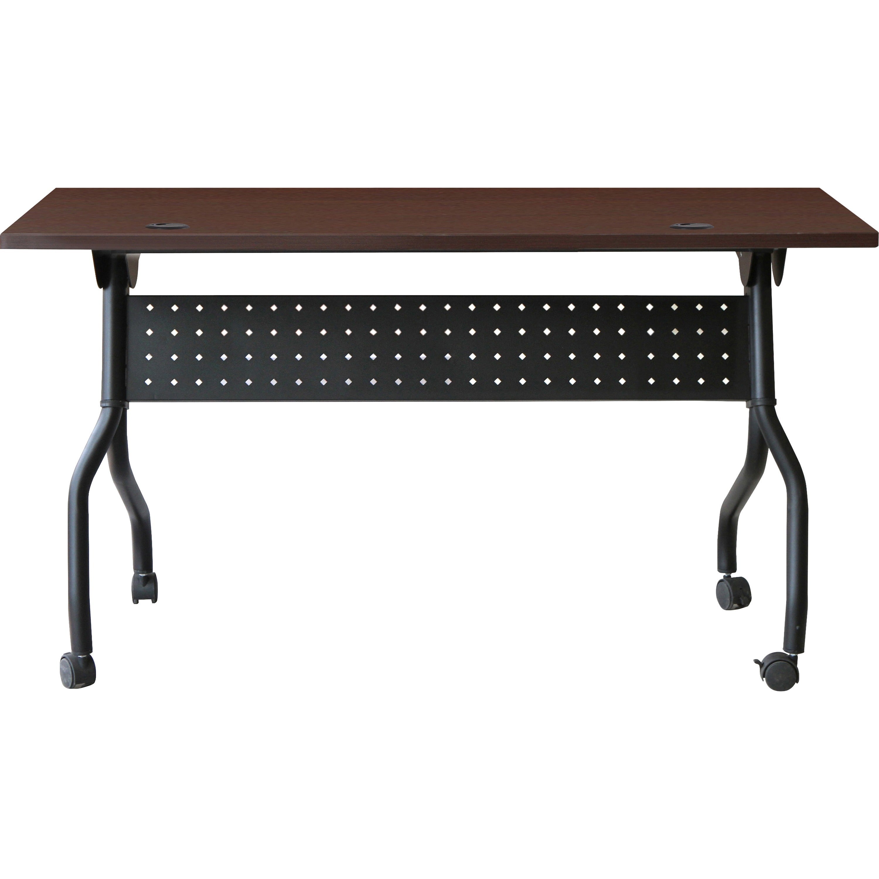 Lorell Flip Top Training Table - For - Table TopRectangle Top - Four Leg Base - 4 Legs x 48" Table Top Width x 23.60" Table Top Depth - 29.50" Height x 47.25" Width x 23.63" Depth - Assembly Required - Black, Mahogany - Melamine, Nylon - 1 Each - 