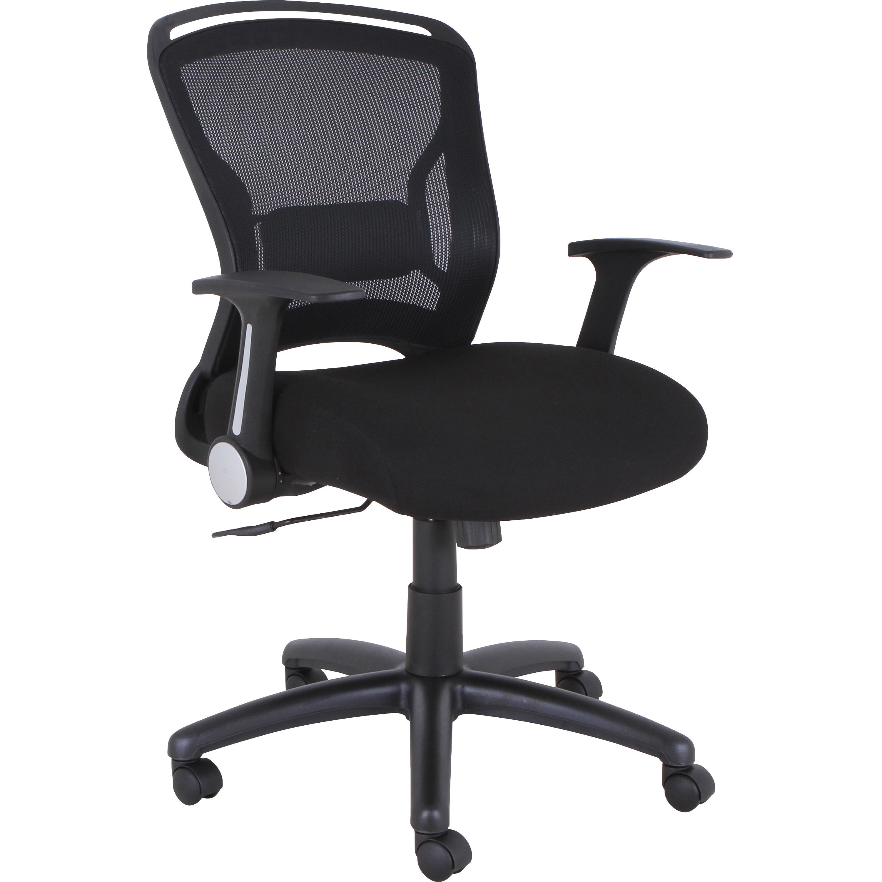 Lorell Flipper Arm Mid-back Office Chair - Fabric Seat - Mid Back - 5-star Base - Black - 1 Each - 