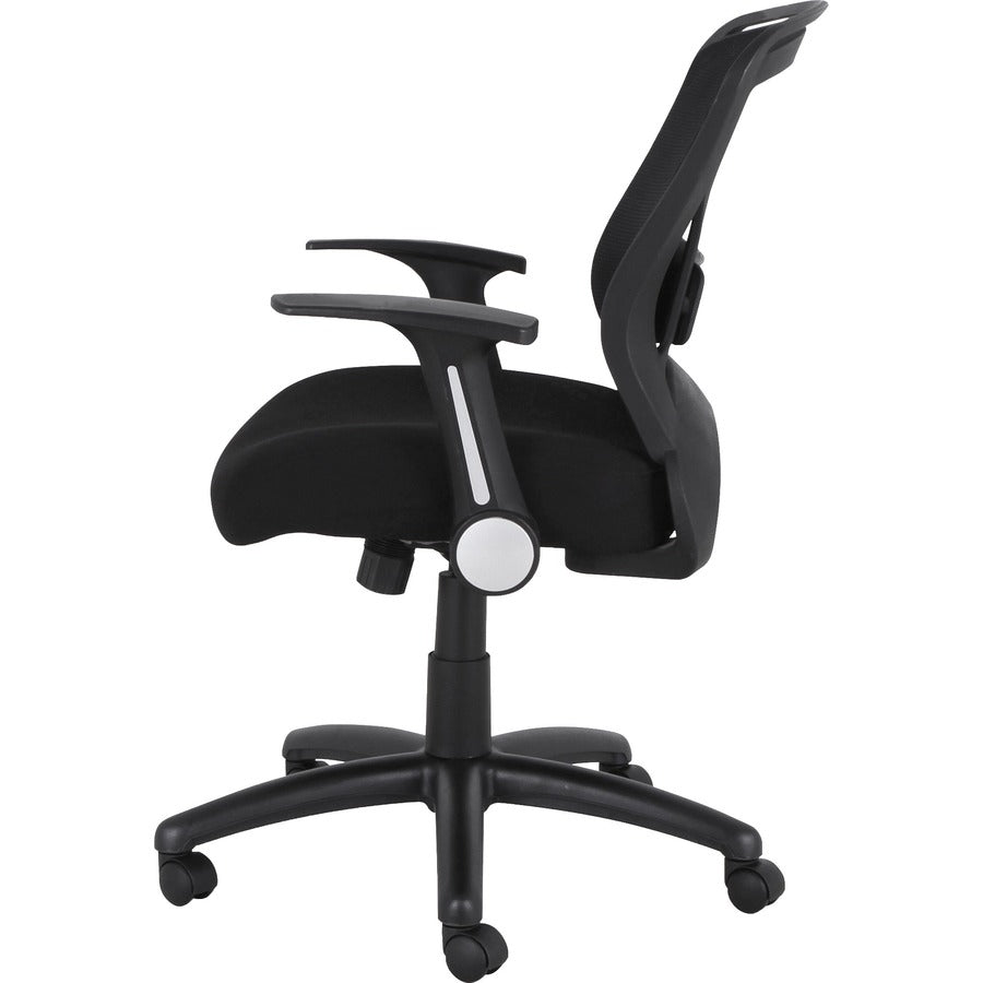 Lorell Flipper Arm Mid-back Office Chair - Fabric Seat - Mid Back - 5-star Base - Black - 1 Each