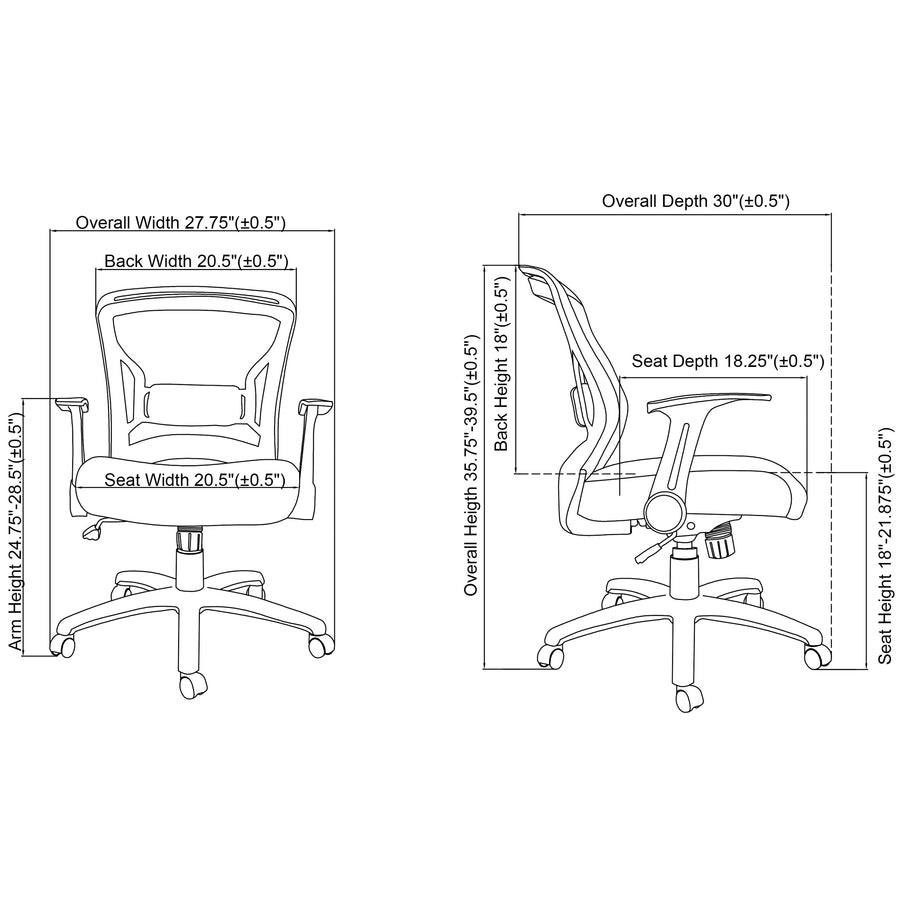 Lorell Flipper Arm Mid-back Office Chair - Fabric Seat - Mid Back - 5-star Base - Black - 1 Each - 