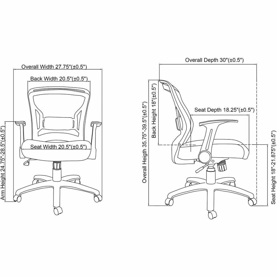Lorell Flipper Arm Mid-back Office Chair - Fabric Seat - Mid Back - 5-star Base - Black - 1 Each