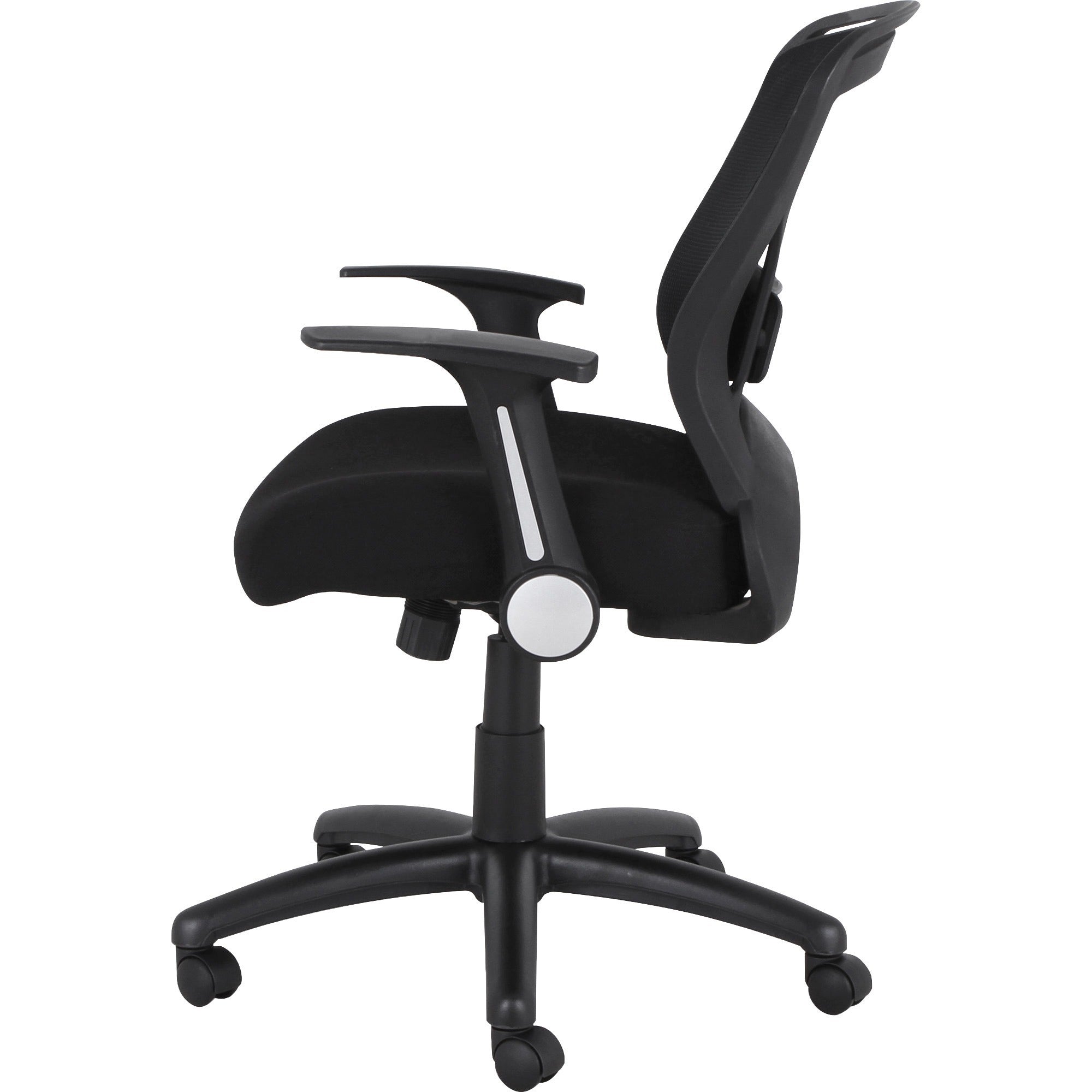 Lorell Flipper Arm Mid-back Office Chair - Fabric Seat - Mid Back - 5-star Base - Black - 1 Each - 