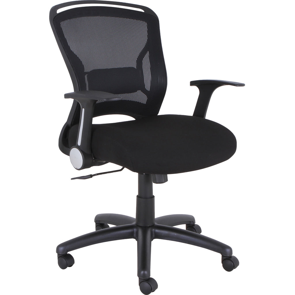 Lorell Flipper Arm Mid-back Office Chair - Fabric Seat - Mid Back - 5-star Base - Black - 1 Each