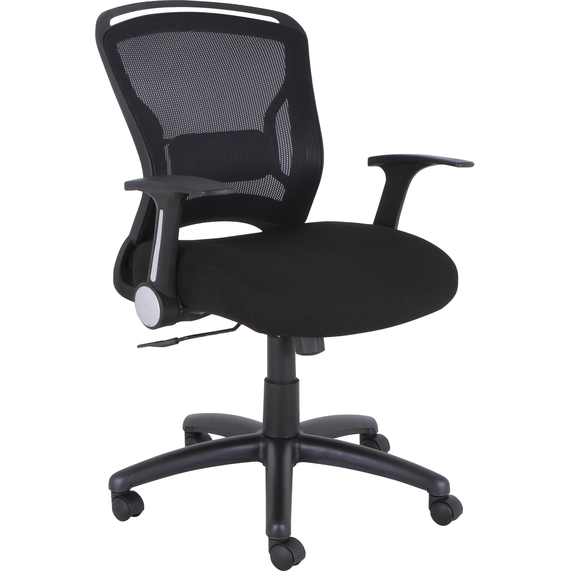 Lorell Flipper Arm Mid-back Office Chair - Fabric Seat - Mid Back - 5-star Base - Black - 1 Each