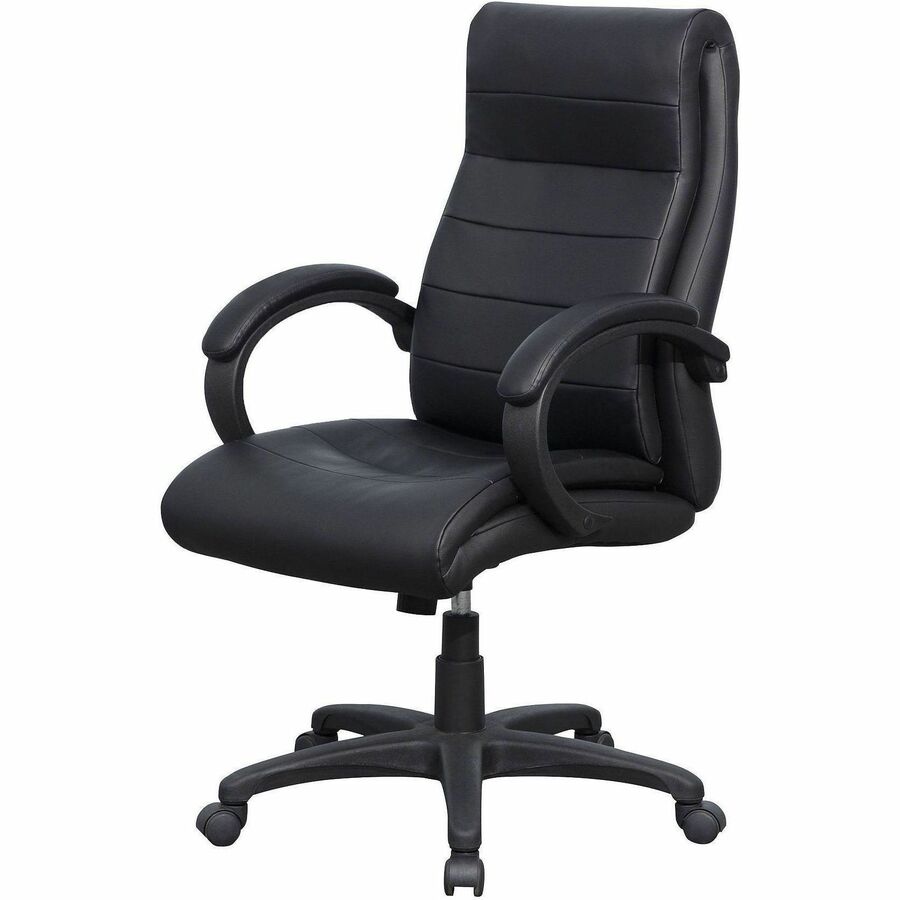 Lorell Deluxe High-back Office Chair - Leather Seat - Leather Back - High Back - 5-star Base - Black - 1 Each