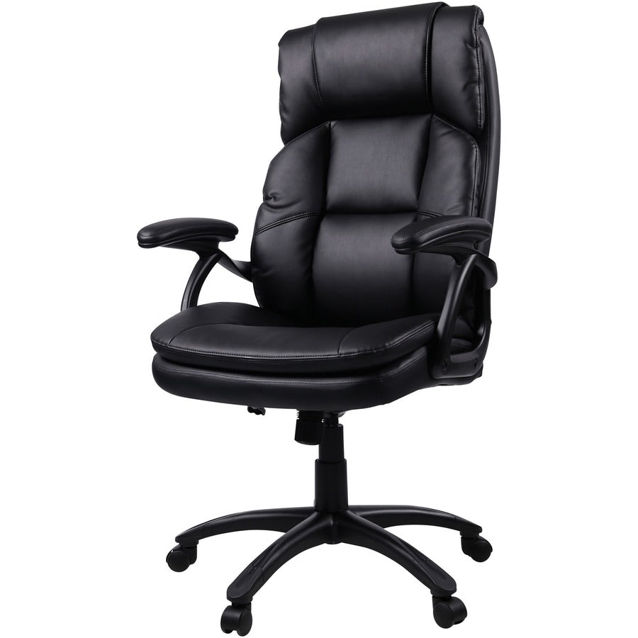 Lorell High-back Cushioned Office Chair - Bonded Leather Seat - Bonded Leather Back - High Back - 5-star Base - Black - 1 Each