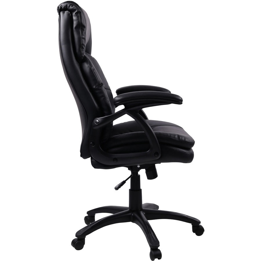 Lorell High-back Cushioned Office Chair - Bonded Leather Seat - Bonded Leather Back - High Back - 5-star Base - Black - 1 Each