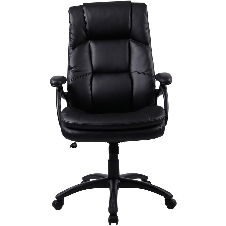 Lorell High-back Cushioned Office Chair - Bonded Leather Seat - Bonded Leather Back - High Back - 5-star Base - Black - 1 Each