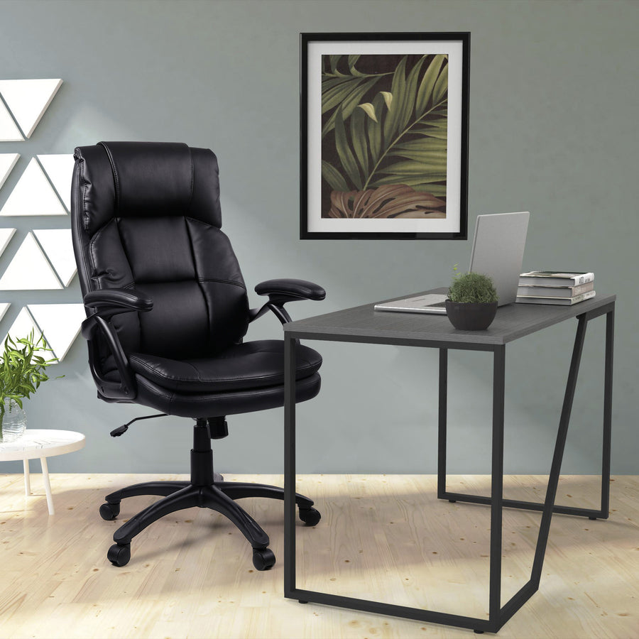 Lorell High-back Cushioned Office Chair - Bonded Leather Seat - Bonded Leather Back - High Back - 5-star Base - Black - 1 Each - 