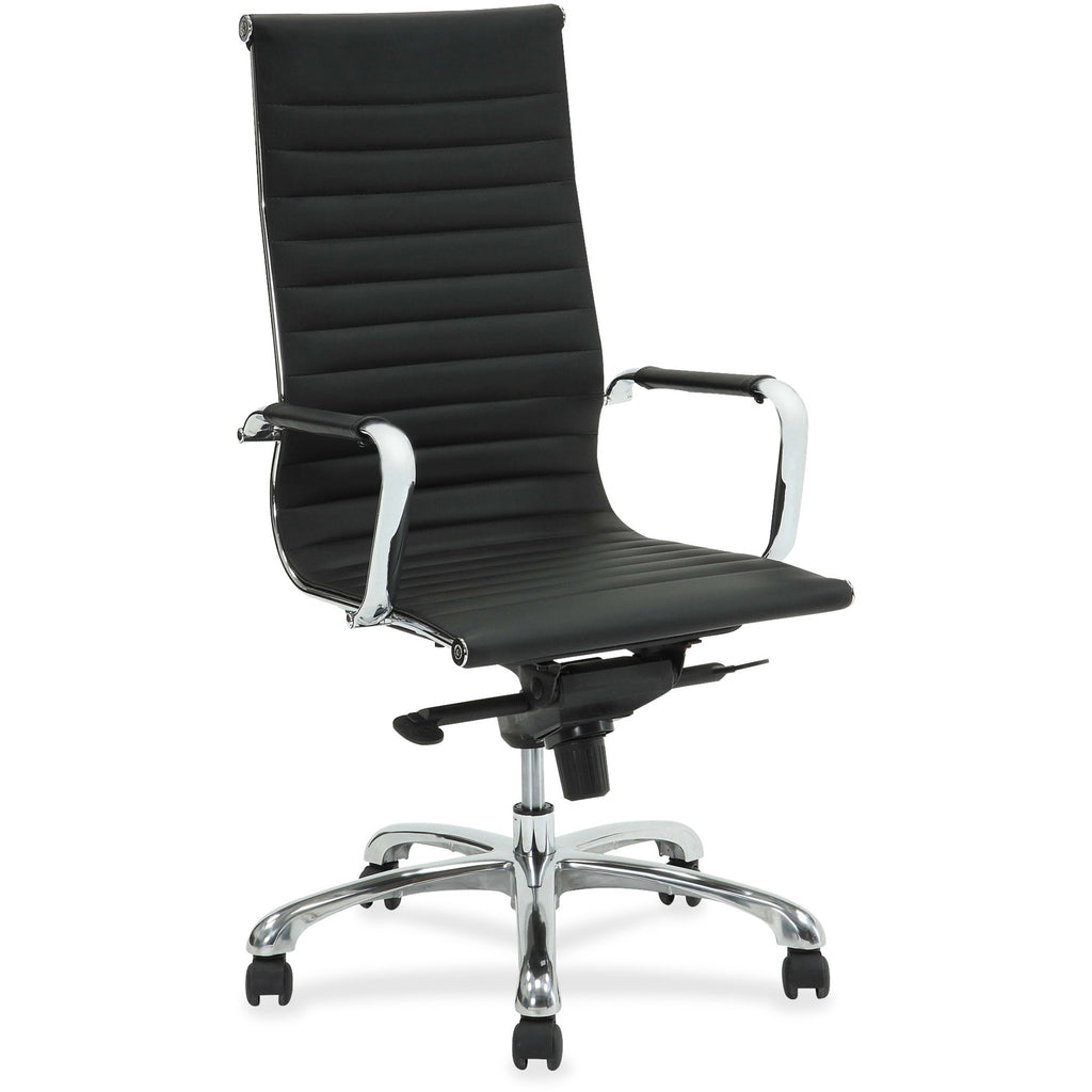 Lorell Modern Executive High-Back Office Chair - Leather Seat - Leather Back - High Back - 5-star Base - Black - 1 Each - 
