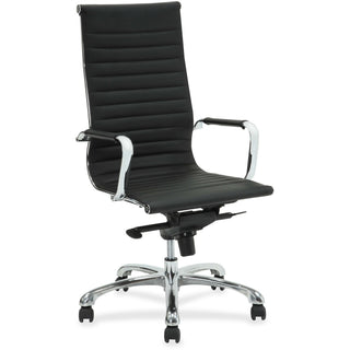 Lorell Modern Executive High-Back Office Chair - Leather Seat - Leather Back - High Back - 5-star Base - Black - 1 Each - 