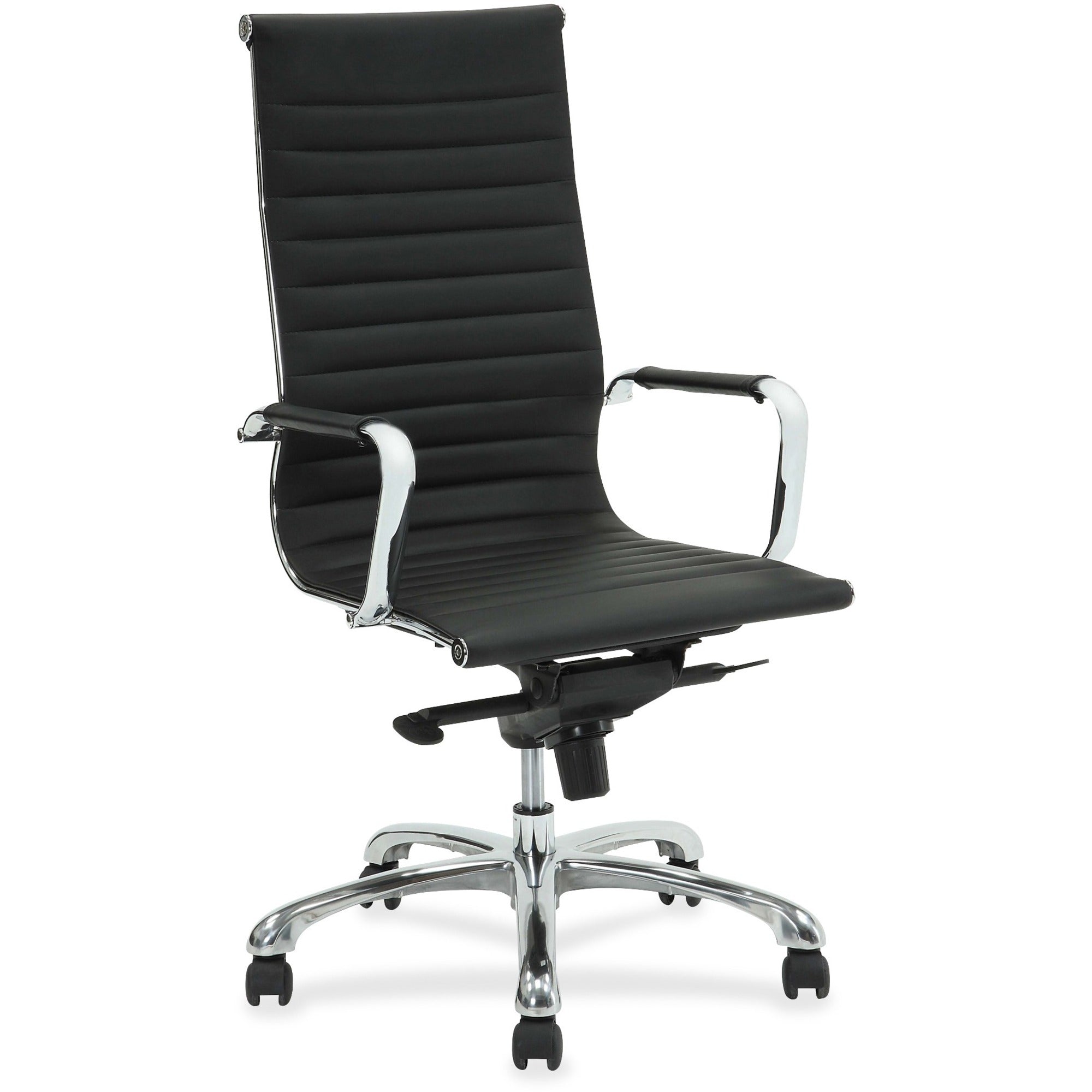 Lorell Modern Executive High-Back Office Chair - Leather Seat - Leather Back - High Back - 5-star Base - Black - 1 Each - 