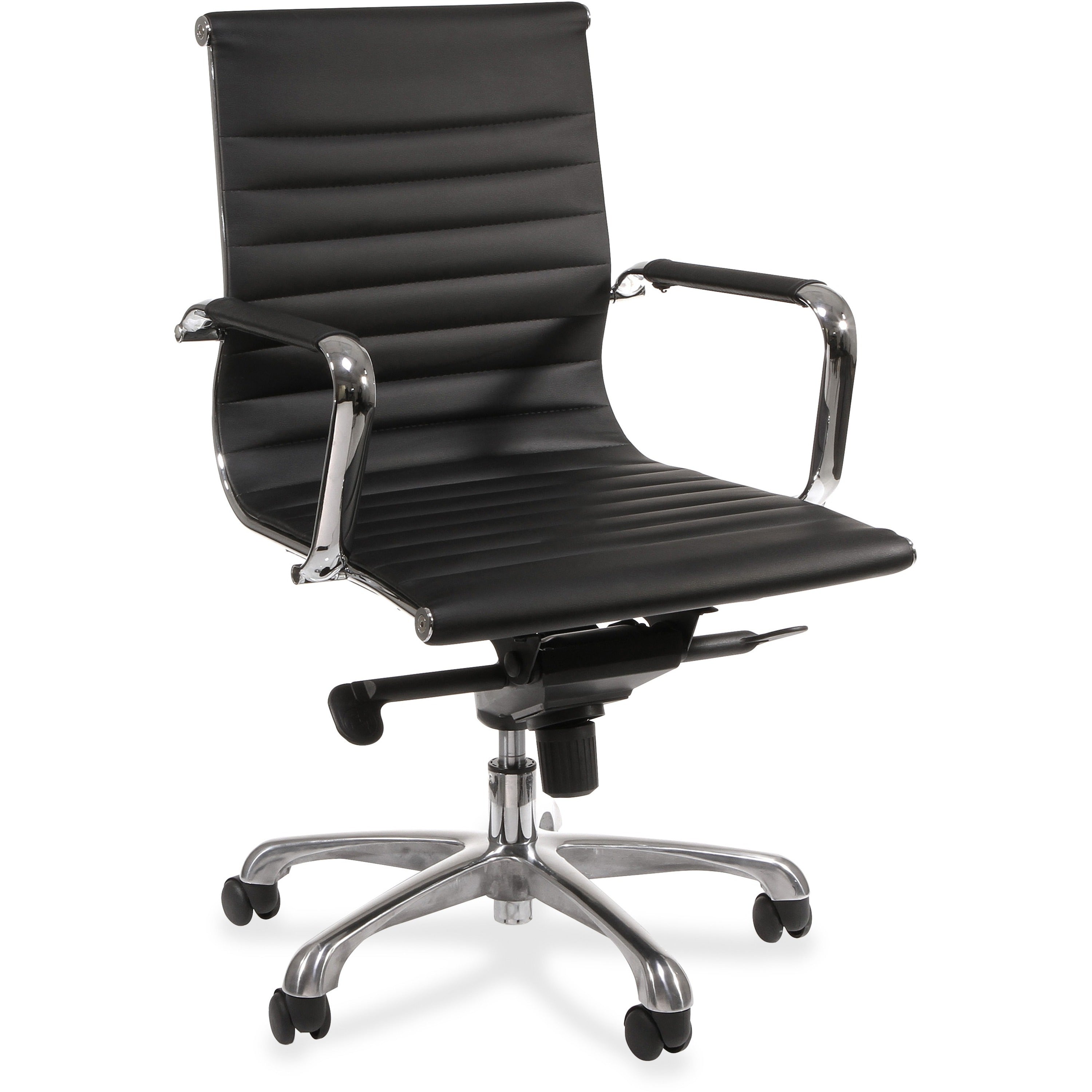 Lorell Modern Managerial Mid-back Office Chair - Leather Seat - Leather Back - Mid Back - 5-star Base - Black - 1 Each - 