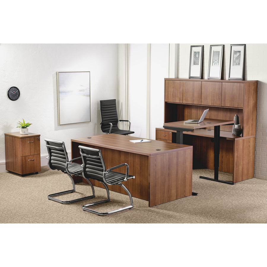 Lorell Modern Managerial Mid-back Office Chair - Leather Seat - Leather Back - Mid Back - 5-star Base - Black - 1 Each - 