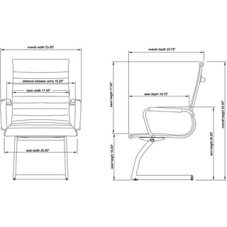 Lorell Modern Guest Chairs - Leather Seat - Leather Back - Mid Back - Cantilever Sled Base - Black - 2 / Carton - 