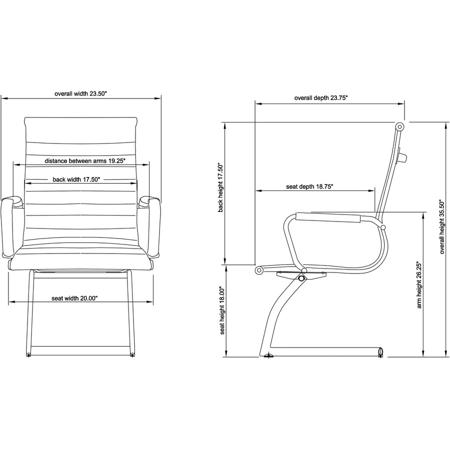 Lorell Modern Guest Chairs - Leather Seat - Leather Back - Mid Back - Cantilever Sled Base - Black - 2 / Carton - 