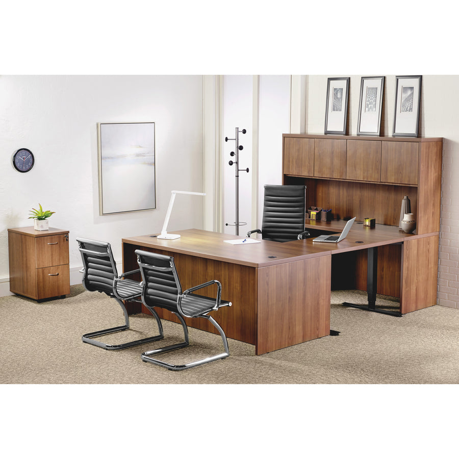 Lorell Modern Guest Chairs - Leather Seat - Leather Back - Mid Back - Cantilever Sled Base - Black - 2 / Carton - 