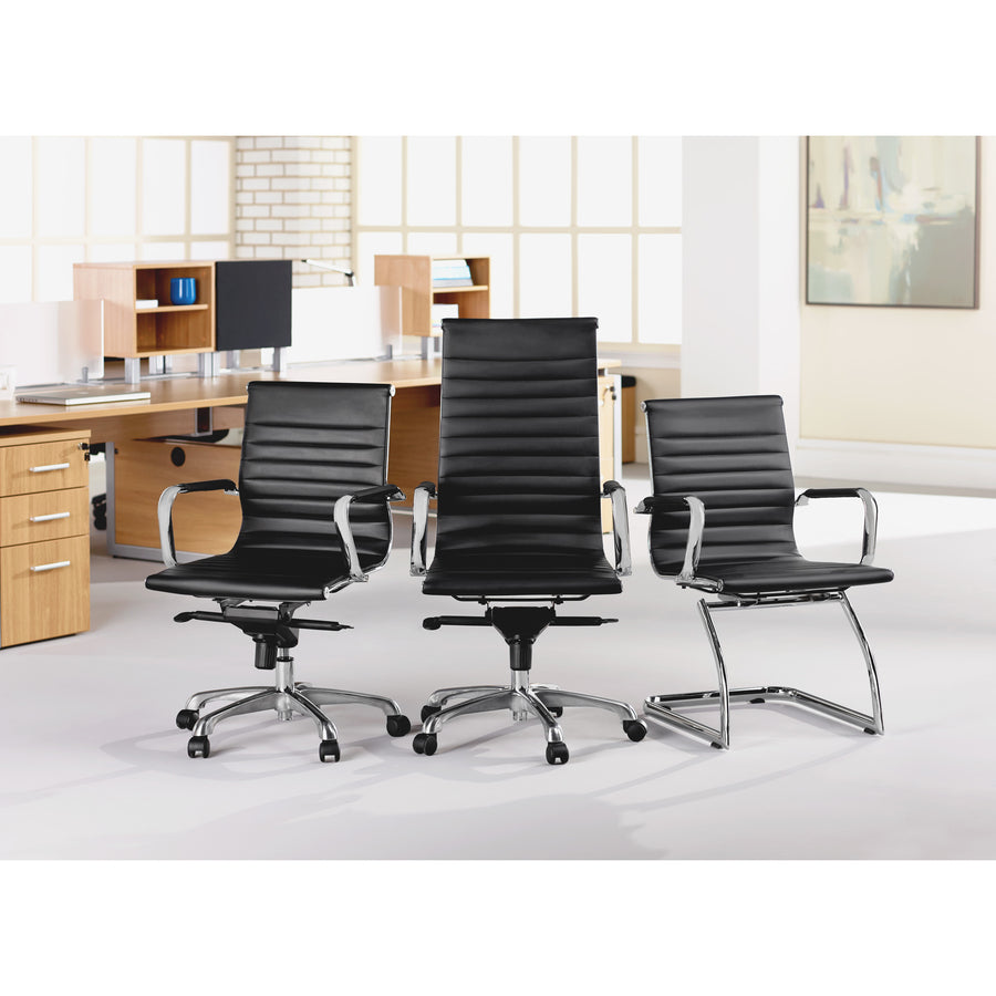 Lorell Modern Guest Chairs - Leather Seat - Leather Back - Mid Back - Cantilever Sled Base - Black - 2 / Carton - 