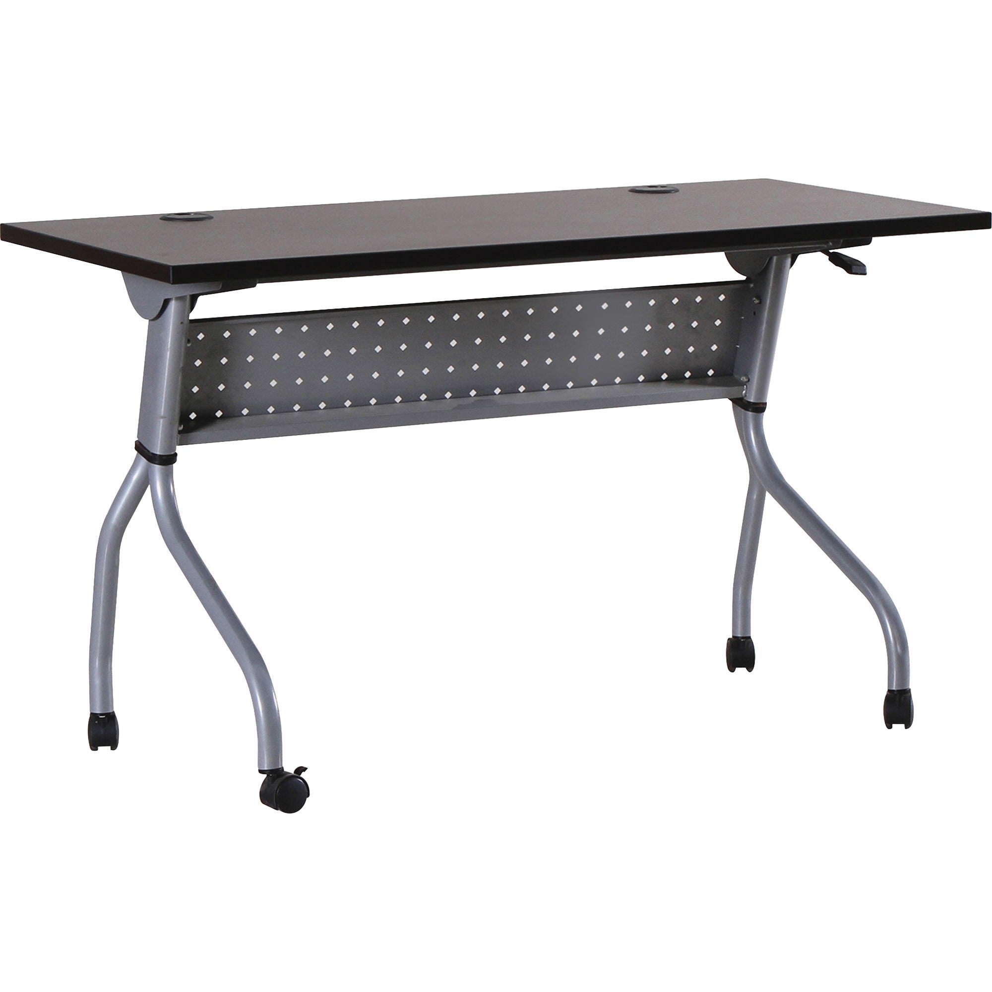 Lorell Flip Top Training Table - For - Table TopRectangle Top - Four Leg Base - 4 Legs x 48" Table Top Width x 23.50" Table Top Depth - 29.50" Height x 47.25" Width x 23.63" Depth - Assembly Required - Espresso, Silver - Melamine, Nylon - 1 Each - 