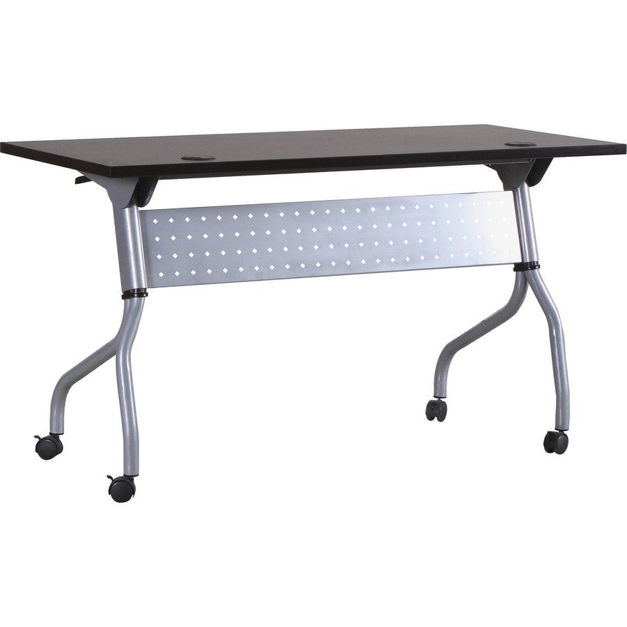 Lorell Flip Top Training Table - For - Table TopRectangle Top - Four Leg Base - 4 Legs x 48" Table Top Width x 23.50" Table Top Depth - 29.50" Height x 47.25" Width x 23.63" Depth - Assembly Required - Espresso, Silver - Melamine, Nylon - 1 Each - 