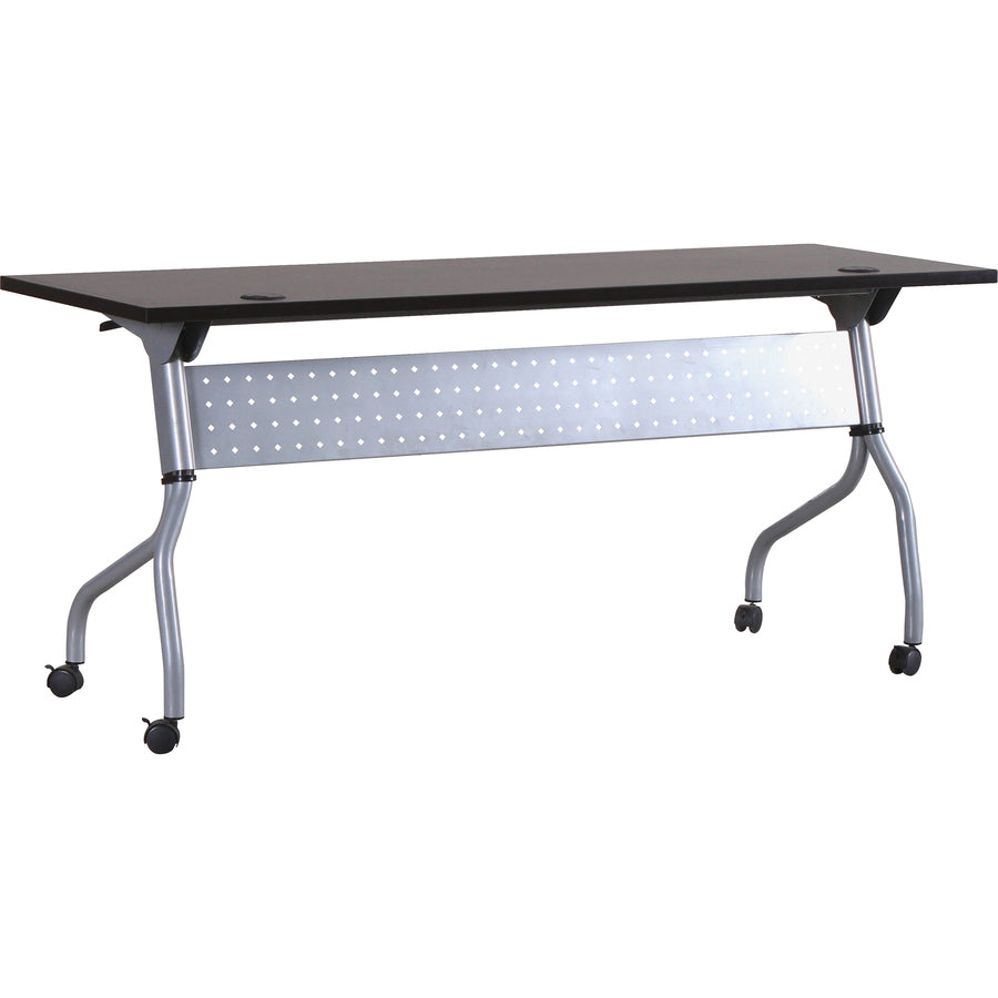 Lorell Flip Top Training Table - For - Table TopRectangle Top - Four Leg Base - 4 Legs x 72" Table Top Width x 23.50" Table Top Depth - 29.50" Height x 70.88" Width x 23.63" Depth - Assembly Required - Espresso, Silver - Melamine, Nylon - 1 Each - 