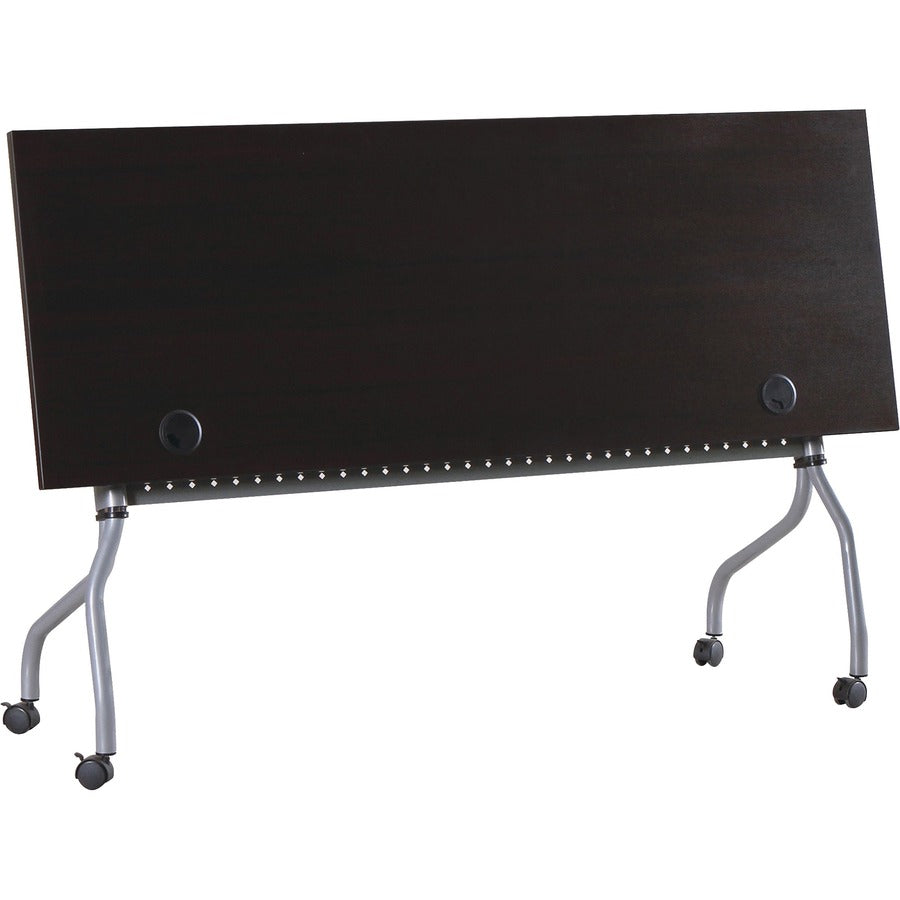 Lorell Flip Top Training Table - For - Table TopRectangle Top - Four Leg Base - 4 Legs x 72" Table Top Width x 23.50" Table Top Depth - 29.50" Height x 70.88" Width x 23.63" Depth - Assembly Required - Espresso, Silver - Melamine, Nylon - 1 Each