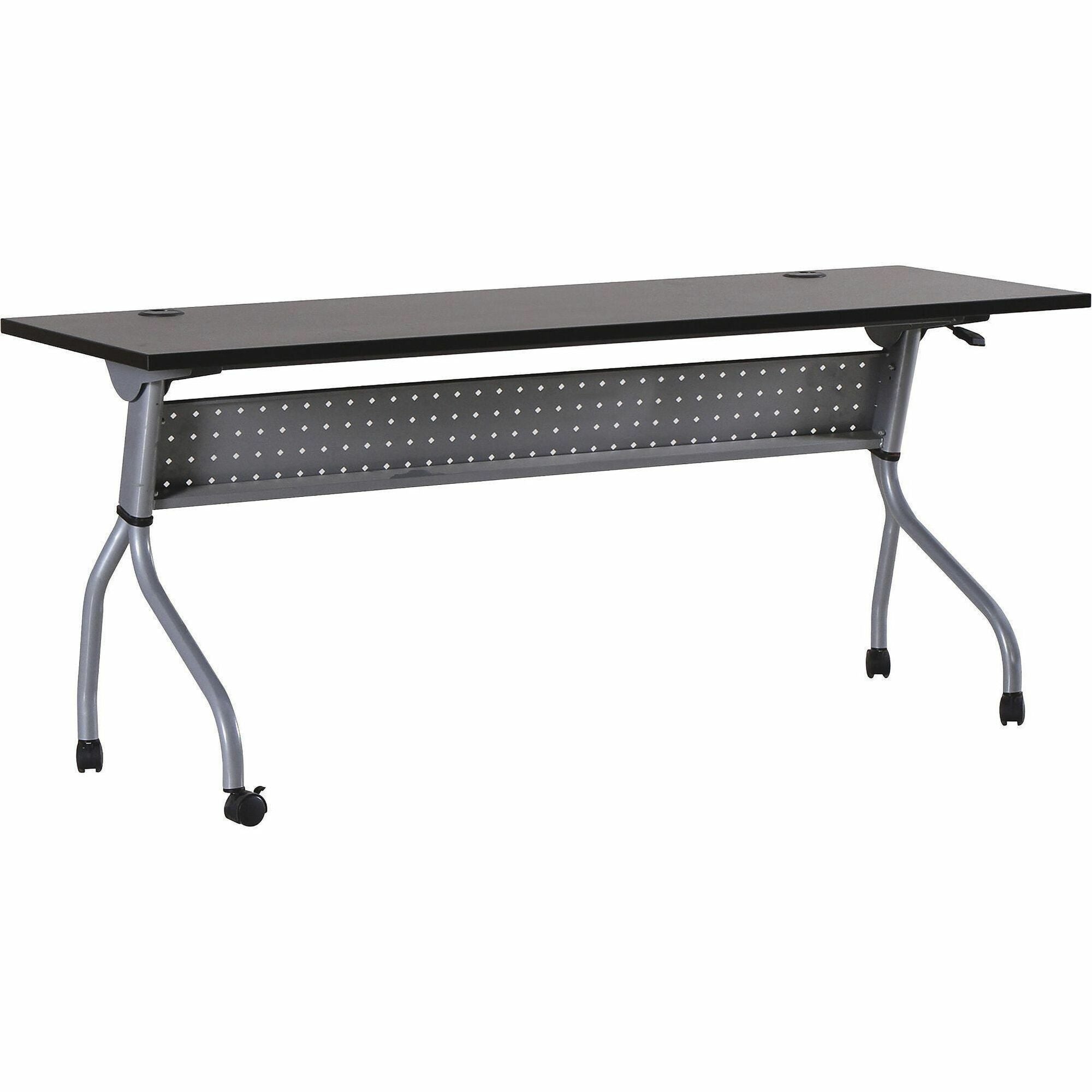 Lorell Flip Top Training Table - For - Table TopRectangle Top - Four Leg Base - 4 Legs x 72" Table Top Width x 23.50" Table Top Depth - 29.50" Height x 70.88" Width x 23.63" Depth - Assembly Required - Espresso, Silver - Melamine, Nylon - 1 Each