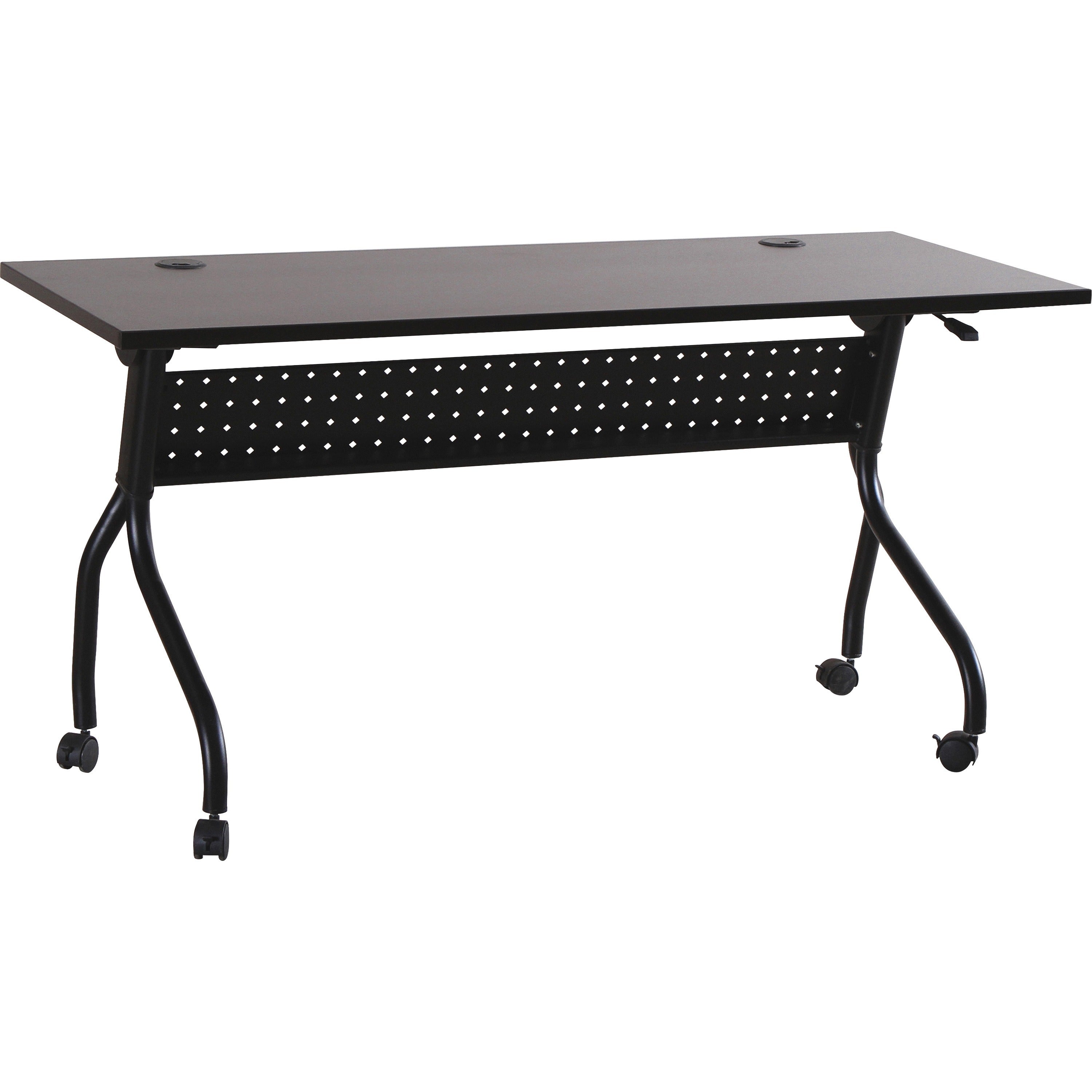 Lorell Flip Top Training Table - For - Table TopRectangle Top - Four Leg Base - 4 Legs x 48" Table Top Width x 23.50" Table Top Depth - 29.50" Height x 47.25" Width x 23.63" Depth - Assembly Required - Black, Espresso - Melamine, Nylon - 1 Each - 