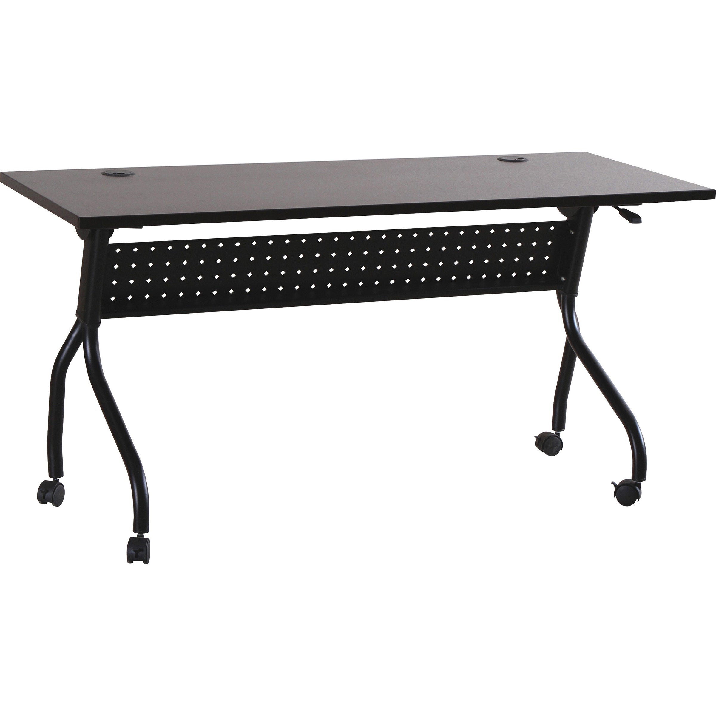 Lorell Flip Top Training Table - For - Table TopRectangle Top - Four Leg Base - 4 Legs x 60" Table Top Width x 23.50" Table Top Depth - 29.50" Height x 59" Width x 23.63" Depth - Assembly Required - Espresso, Black - Melamine, Nylon - 1 Each