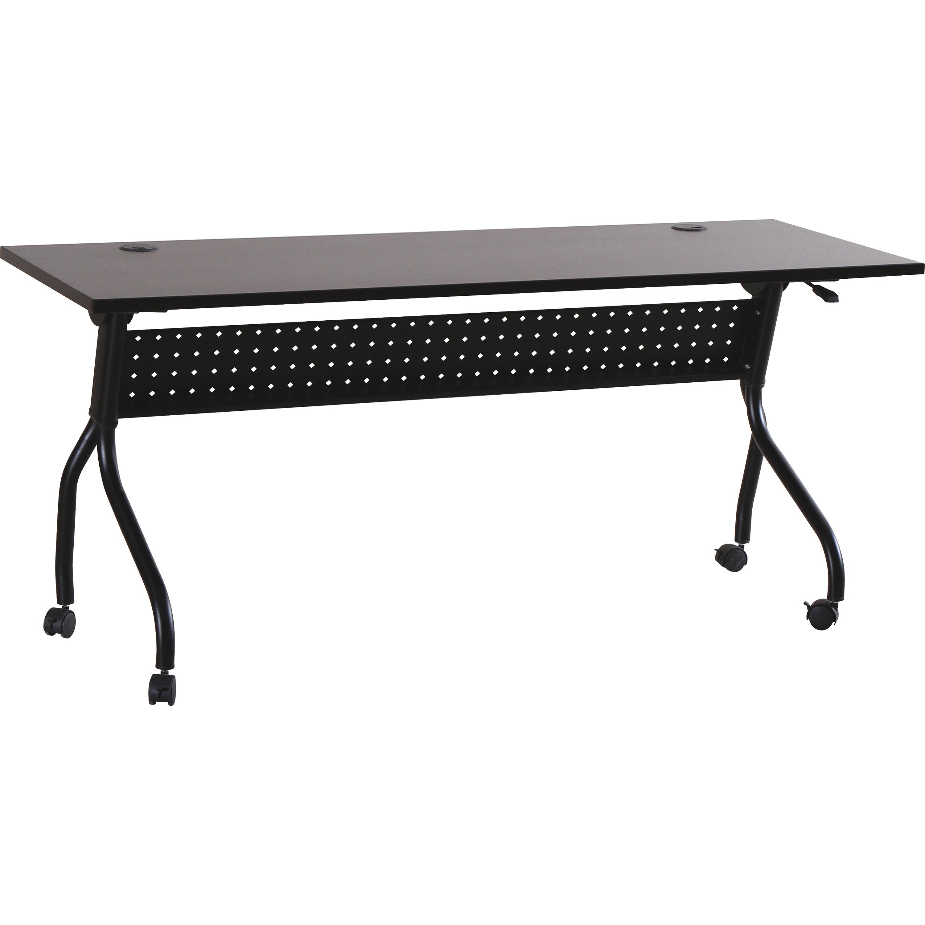 Lorell Flip Top Training Table - For - Table TopRectangle Top - Four Leg Base - 4 Legs x 72" Table Top Width x 23.50" Table Top Depth - 29.50" Height x 70.88" Width x 23.63" Depth - Assembly Required - Espresso, Black - Melamine, Nylon - 1 Each