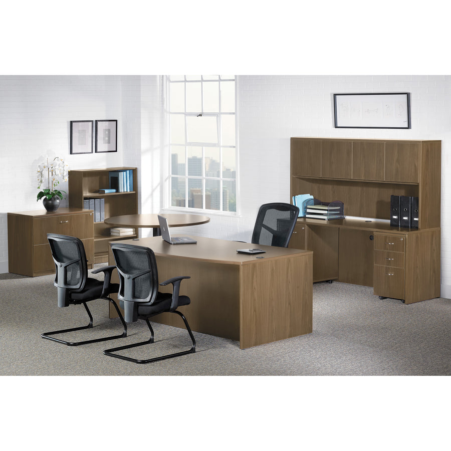 Lorell Essentials Series Rectangular Desk Shell - 1" Top, 59" x 29.5"29.5" Desk - Finish: Walnut Laminate - Lockable, Grommet, Modesty Panel, Adjustable Feet - For Office - 