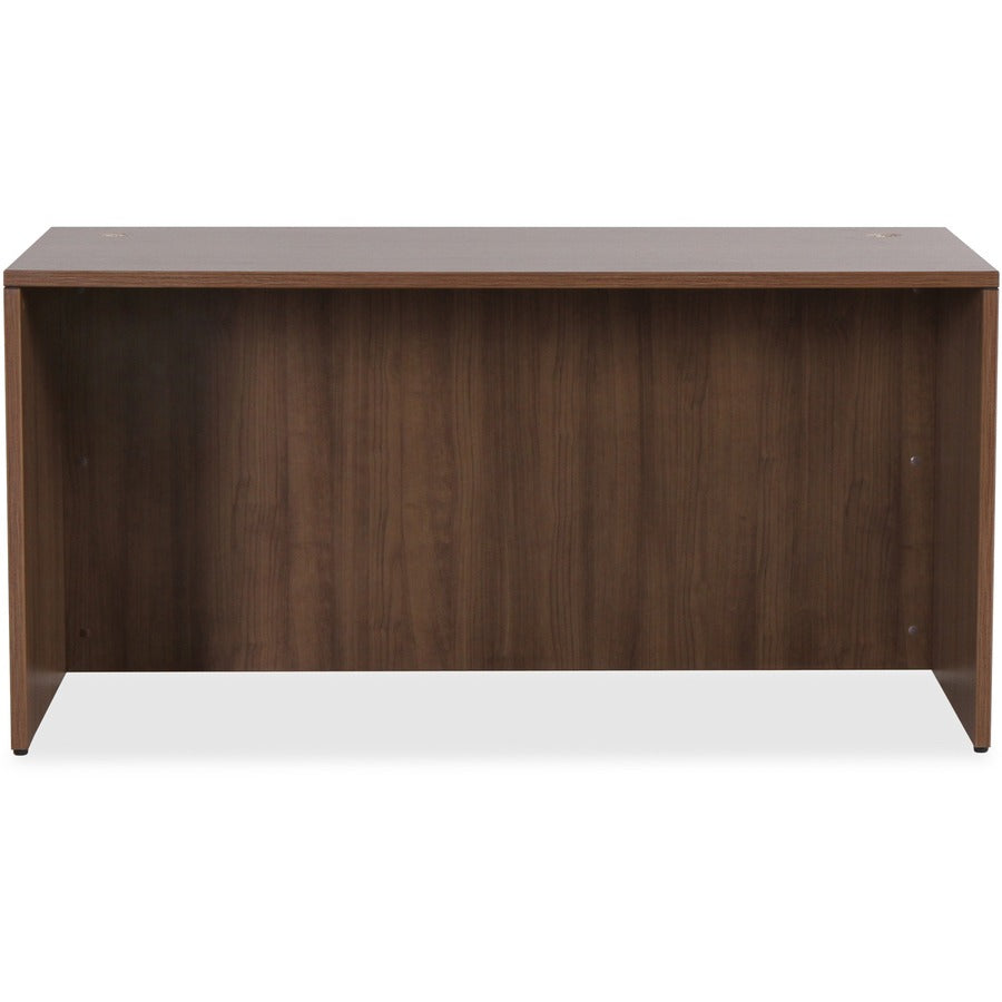Lorell Essentials Series Rectangular Desk Shell - 1" Top, 59" x 29.5"29.5" Desk - Finish: Walnut Laminate - Lockable, Grommet, Modesty Panel, Adjustable Feet - For Office
