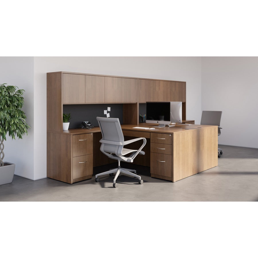 Lorell Essentials Series Credenza Shell - 70.9" x 23.6"29.5" Credenza, 1" Top, 3.8" Drawer Pull, 0.1" Edge - Walnut, Laminate Table Top - Durable, Grommet, Cord Management, Adjustable Feet - For Office - 