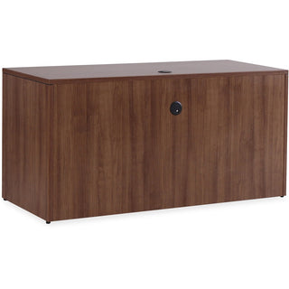 Lorell Essentials Series Credenza Shell - 59" x 23.6"29.5" Credenza, 1" Top, 3.8" Drawer Pull, 0.1" Edge - Finish: Walnut - Laminate Table Top - Durable, Grommet, Cord Management, Adjustable Feet - For Office