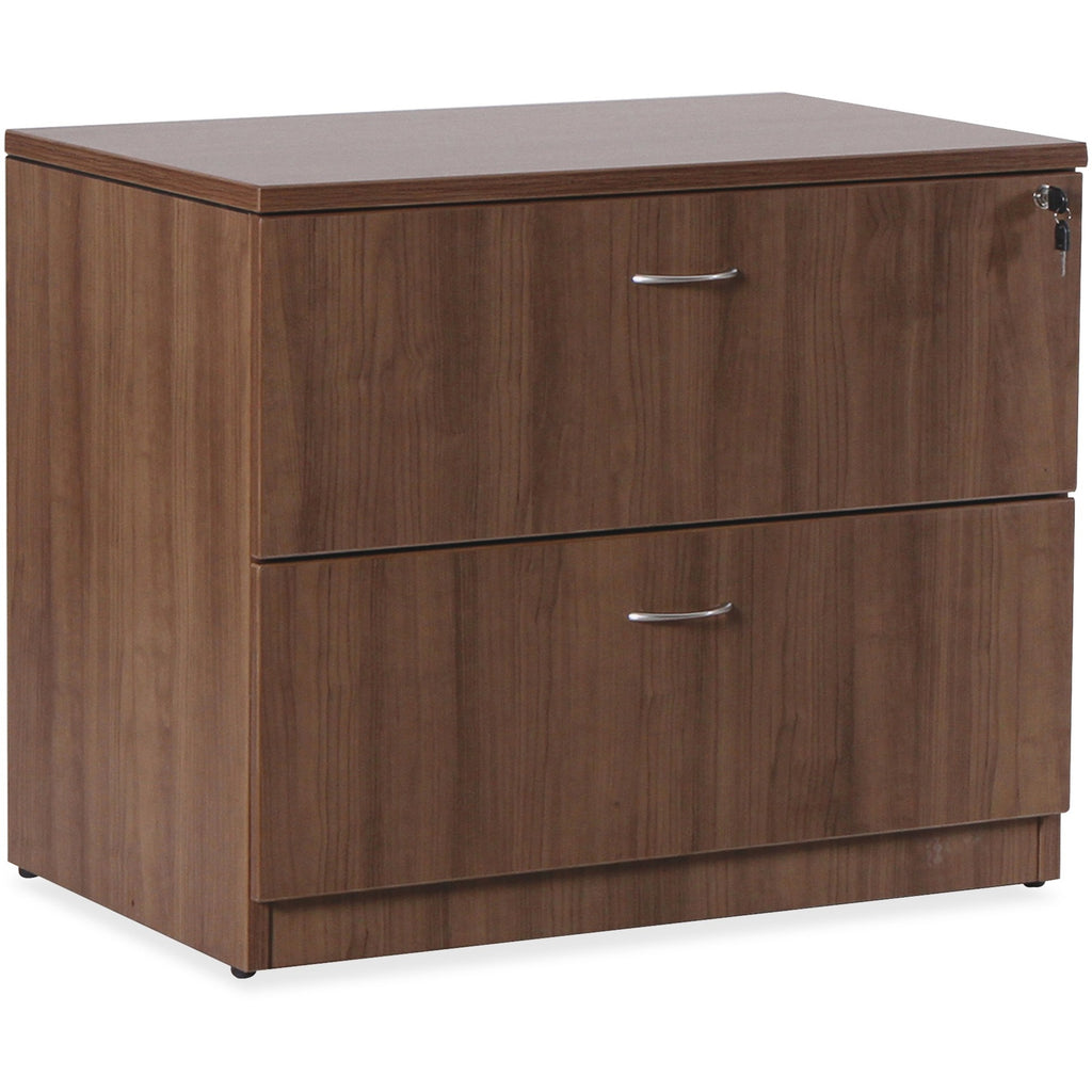 Lorell Essentials Series Lateral File - 1" Top, 0.1" Edge, 35.5" x 22"29.5" Lateral File - 2 x File Drawer(s) - Walnut, Laminate Table Top - Durable, Built-in Hangrail, Ball Bearing Slide, Drawer Extension, Lockable, Anti-tip, Adjustable Leveler - Fo