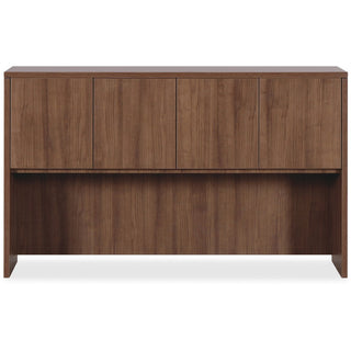 Lorell Essentials Series Stack-on Hutch with Doors - 70.9" x 14.8" x 36" Hutch - 4 Door(s) - Finish: Laminate, Walnut - Grommet, Cord Management, Durable
