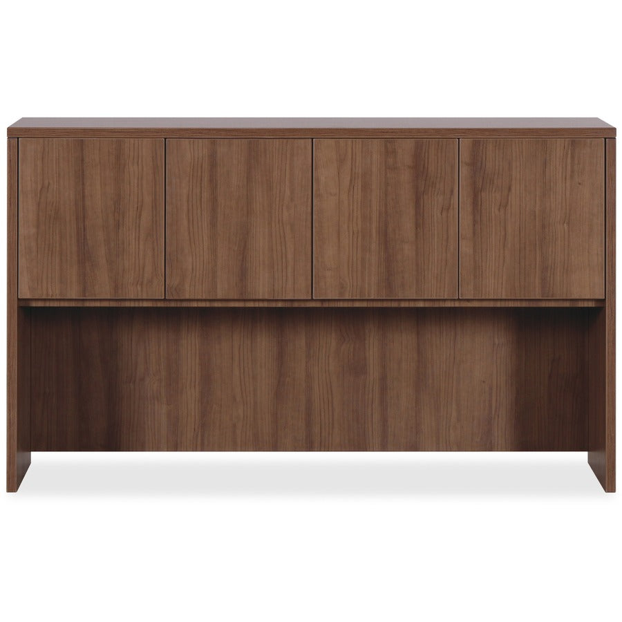 Lorell Essentials Series Stack-on Hutch with Doors - 70.9" x 14.8" x 36" Hutch - 4 Door(s) - Finish: Laminate, Walnut - Grommet, Cord Management, Durable