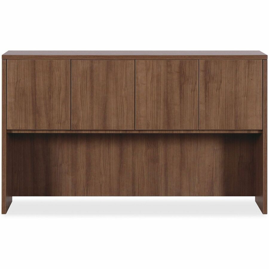 Lorell Essentials Series Stack-on Hutch with Doors - 59" x 14.8" x 36" Hutch - 3 Door(s) - Finish: Laminate, Walnut - Grommet, Cord Management, Durable