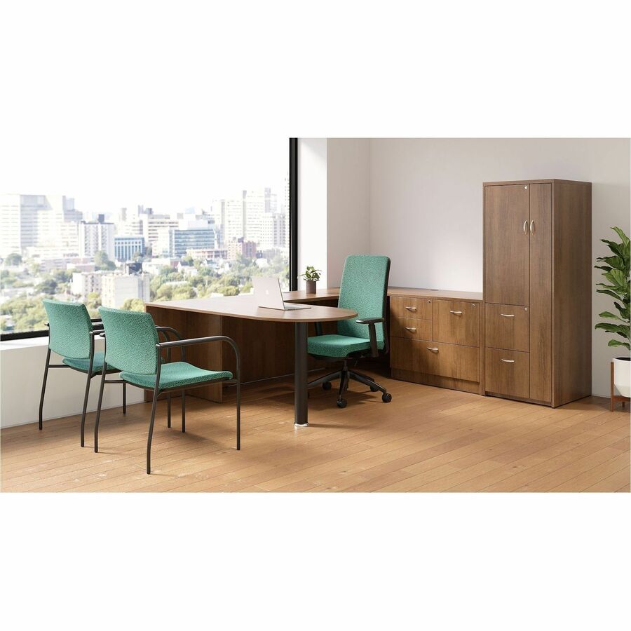 Lorell Essentials Series Bridge - 47.3" x 23.6"29.5" Bridge, 1" Top - Finish: Walnut - Laminate Table Top - Durable, Grommet, Back Panel, Cord Management, Modesty Panel - For Office