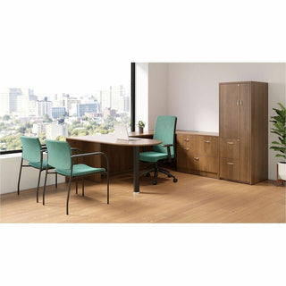 Lorell Essentials Series Bridge - 47.3" x 23.6"29.5" Bridge, 1" Top - Finish: Walnut - Laminate Table Top - Durable, Grommet, Back Panel, Cord Management, Modesty Panel - For Office