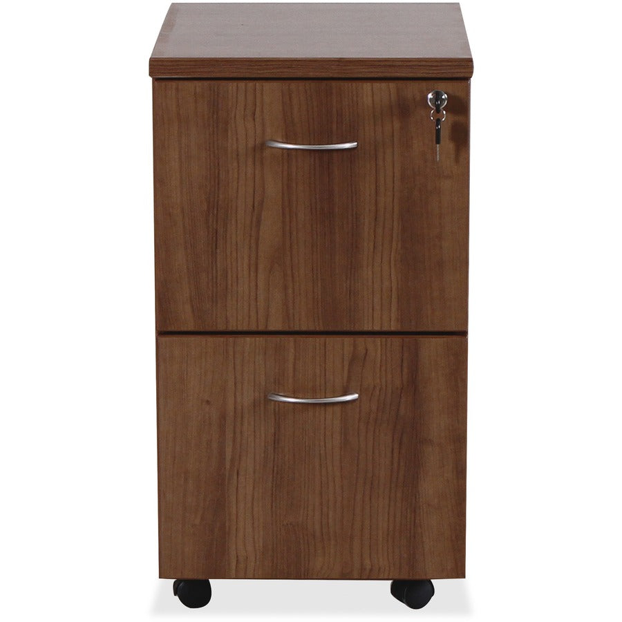 Lorell Essentials Series File/File Mobile File Cabinet - 15.8" x 22"28.4" Pedestal, 1.5" Caster - 2 x File Drawer(s) - Finish: Laminate, Walnut - Mobility, Built-in Hangrail, Locking Pedestal, Dual Wheel Caster - For File, File Folder
