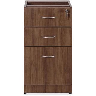 Lorell Essentials Series Box/Box/File Fixed File Cabinet - 15.5" x 21.9"28.5" Pedestal - 3 x File, Box Drawer(s) - Finish: Laminate, Walnut - Built-in Hangrail - For File, File Folder