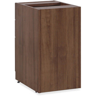 Lorell Essentials Series Box/Box/File Fixed File Cabinet - 15.5" x 21.9"28.5" Pedestal - 3 x File, Box Drawer(s) - Finish: Laminate, Walnut - Built-in Hangrail - For File, File Folder