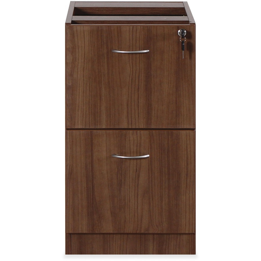 Lorell Essentials Series File/File Fixed File Cabinet - 15.5" x 21.9"28.5" Pedestal, 3.8" - 2 x File Drawer(s) - Finish: Laminate, Walnut - Built-in Hangrail, Ball-bearing Suspension, Mobility - For File, File Folder