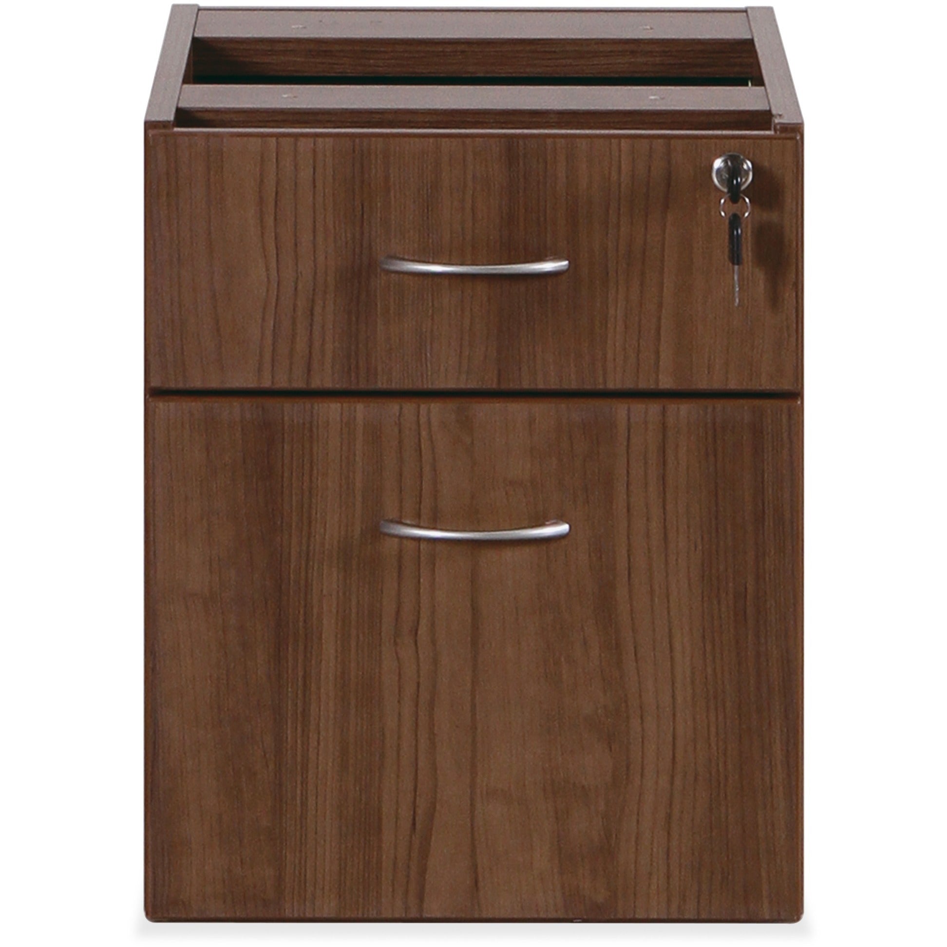 Lorell Essentials Series Box/File Hanging File Cabinet - 15.5" x 21.9"18.9" - 2 x Box, File Drawer(s) - Finish: Walnut Laminate - Built-in Hangrail, Ball Bearing Slides, Lockable, Durable, Adjustable Feet - For Office - 